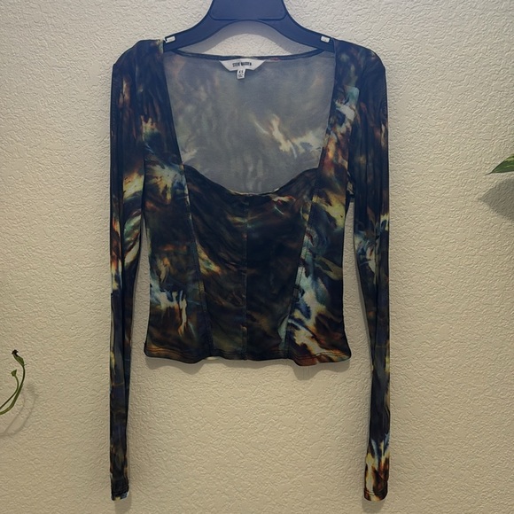 Steve Madden Fitted Mesh Print Long Sleeve Shirt XS New Without Tags - Picture 7 of 7